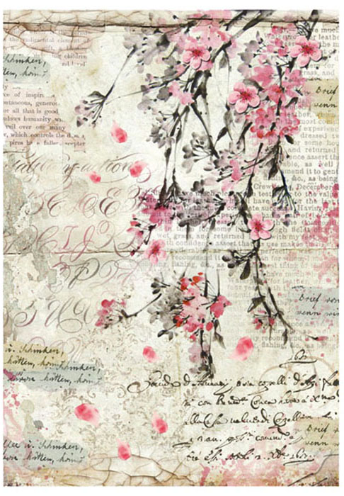 Рисовая бумага для декупажа Цветы персика и надписи Stamperia